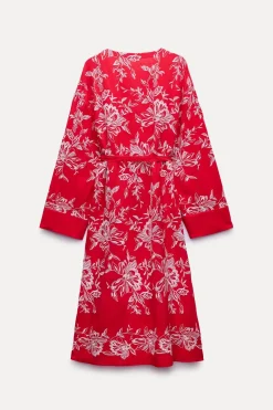 ZARA Blusões|Vestidos^QUIMONO ESTAMPADO COM BORDADOS Vermelho