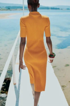 ZARA Vestidos^RIBBED POLO COLLAR DRESS WITH BUTTONS Cobre