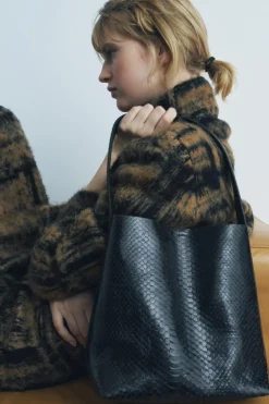 ZARA Malas^SACO EM RELEVO DE PELE Preto