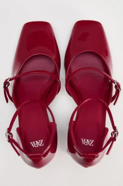 ZARA Sapatos^SAPATOS DE TACÃO LARGO COM PULSEIRA Vermelho