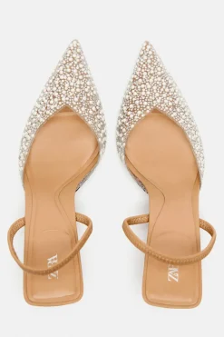 ZARA Sapatos^SAPATOS DE TACÃO MULES COM PÉROLAS Bege