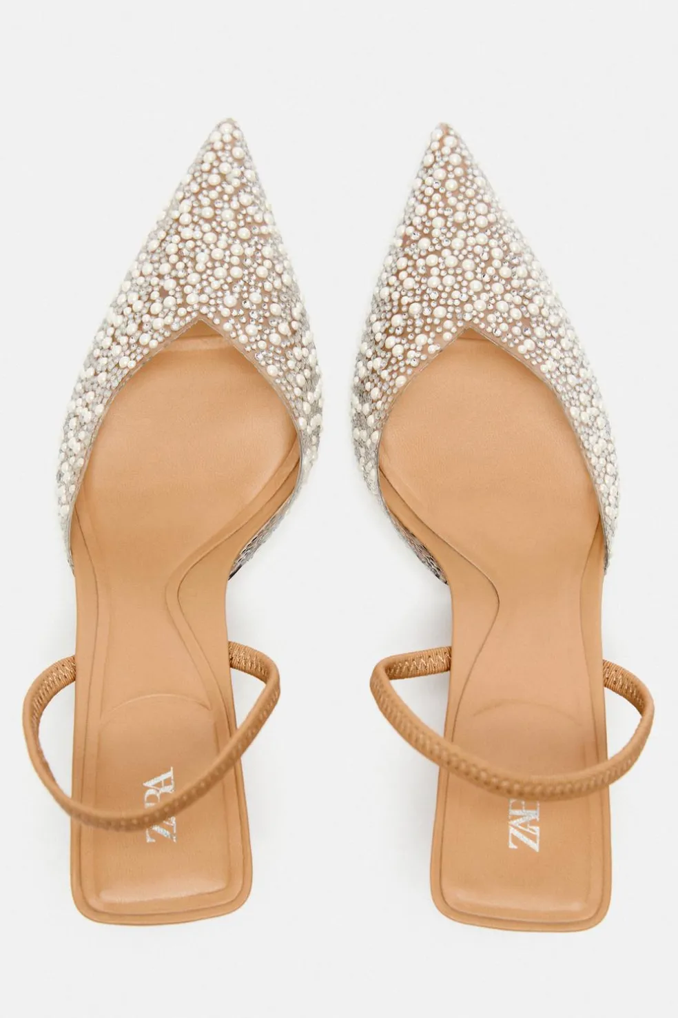 ZARA Sapatos^SAPATOS DE TACÃO MULES COM PÉROLAS Bege