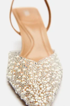 ZARA Sapatos^SAPATOS DE TACÃO MULES COM PÉROLAS Bege