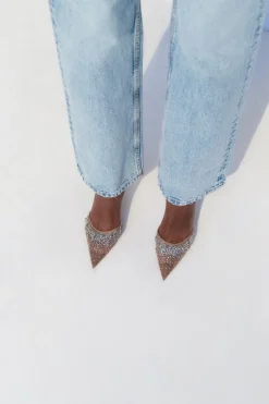 ZARA Sapatos^SAPATOS DE TACÃO MULES COM MESH E BRILHOS Bege