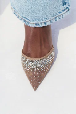 ZARA Sapatos^SAPATOS DE TACÃO MULES COM MESH E BRILHOS Bege