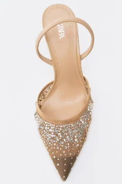 ZARA Sapatos^SAPATOS DE TACÃO MULES COM MESH E BRILHOS Bege