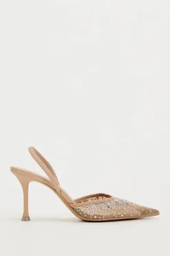 ZARA Sapatos^SAPATOS DE TACÃO MULES COM MESH E BRILHOS Bege