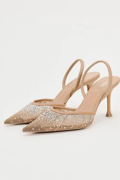 ZARA Sapatos^SAPATOS DE TACÃO MULES COM MESH E BRILHOS Bege