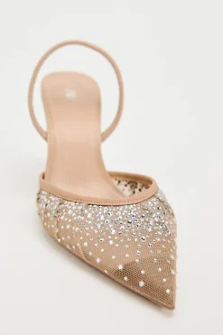 ZARA Sapatos^SAPATOS DE TACÃO MULES COM MESH E BRILHOS Bege