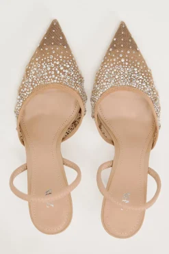 ZARA Sapatos^SAPATOS DE TACÃO MULES COM MESH E BRILHOS Bege