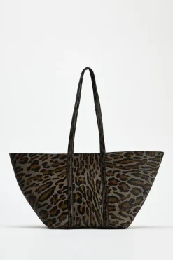 ZARA Malas^SHOPPER ESTAMPADO ANIMAL PELE Cinzento