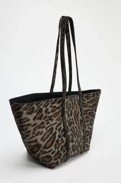 ZARA Malas^SHOPPER ESTAMPADO ANIMAL PELE Cinzento
