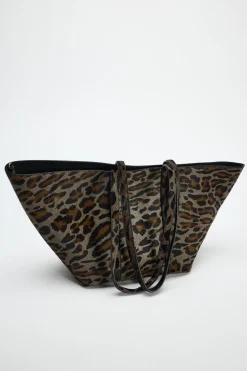 ZARA Malas^SHOPPER ESTAMPADO ANIMAL PELE Cinzento