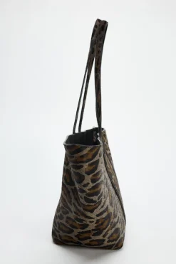 ZARA Malas^SHOPPER ESTAMPADO ANIMAL PELE Cinzento