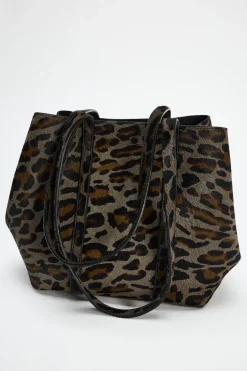 ZARA Malas^SHOPPER ESTAMPADO ANIMAL PELE Cinzento