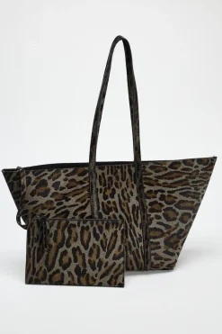 ZARA Malas^SHOPPER ESTAMPADO ANIMAL PELE Cinzento