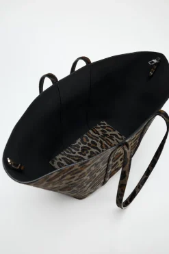 ZARA Malas^SHOPPER ESTAMPADO ANIMAL PELE Cinzento