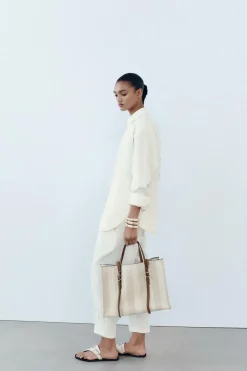 ZARA Malas^SHOPPER ÀS RISCAS Torrado-escuro