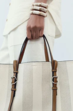 ZARA Malas^SHOPPER ÀS RISCAS Torrado-escuro