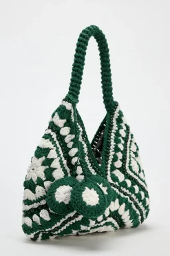ZARA Malas^SHOULDER BAG CROCHET Verde