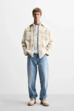 ZARA Vestuário De Inverno|Blusões^SOBRECAMISA XADREZ COM BOLSOS Bege