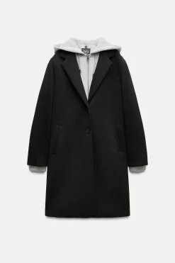 ZARA Winter Layersnew|Sobretudos / Anoraques^SOBRETUDO COMBINADO COM CAPUZ DESMONTÁVEL Preto
