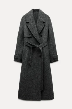 ZARA Winter Layersnew|Sobretudos / Anoraques^SOBRETUDO CRUZADO COM LÃ Cinzento-escuro