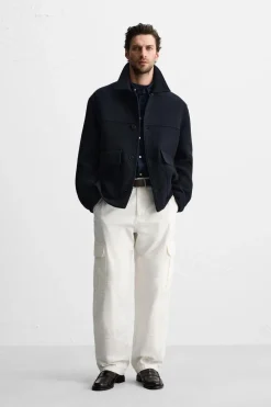 ZARA Vestuário De Inverno|Blusões^SOBRETUDO CURTO EM MISTURA DE LÃ Azul-marinho