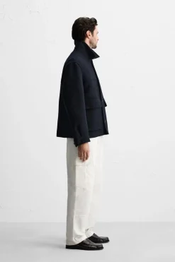 ZARA Vestuário De Inverno|Blusões^SOBRETUDO CURTO EM MISTURA DE LÃ Azul-marinho