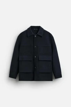 ZARA Vestuário De Inverno|Blusões^SOBRETUDO CURTO EM MISTURA DE LÃ Azul-marinho