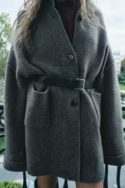 ZARA Winter Layersnew|Sobretudos / Anoraques^SOBRETUDO DE MALHA COM BOLSOS DE CHAPA Cinzento-vigoré