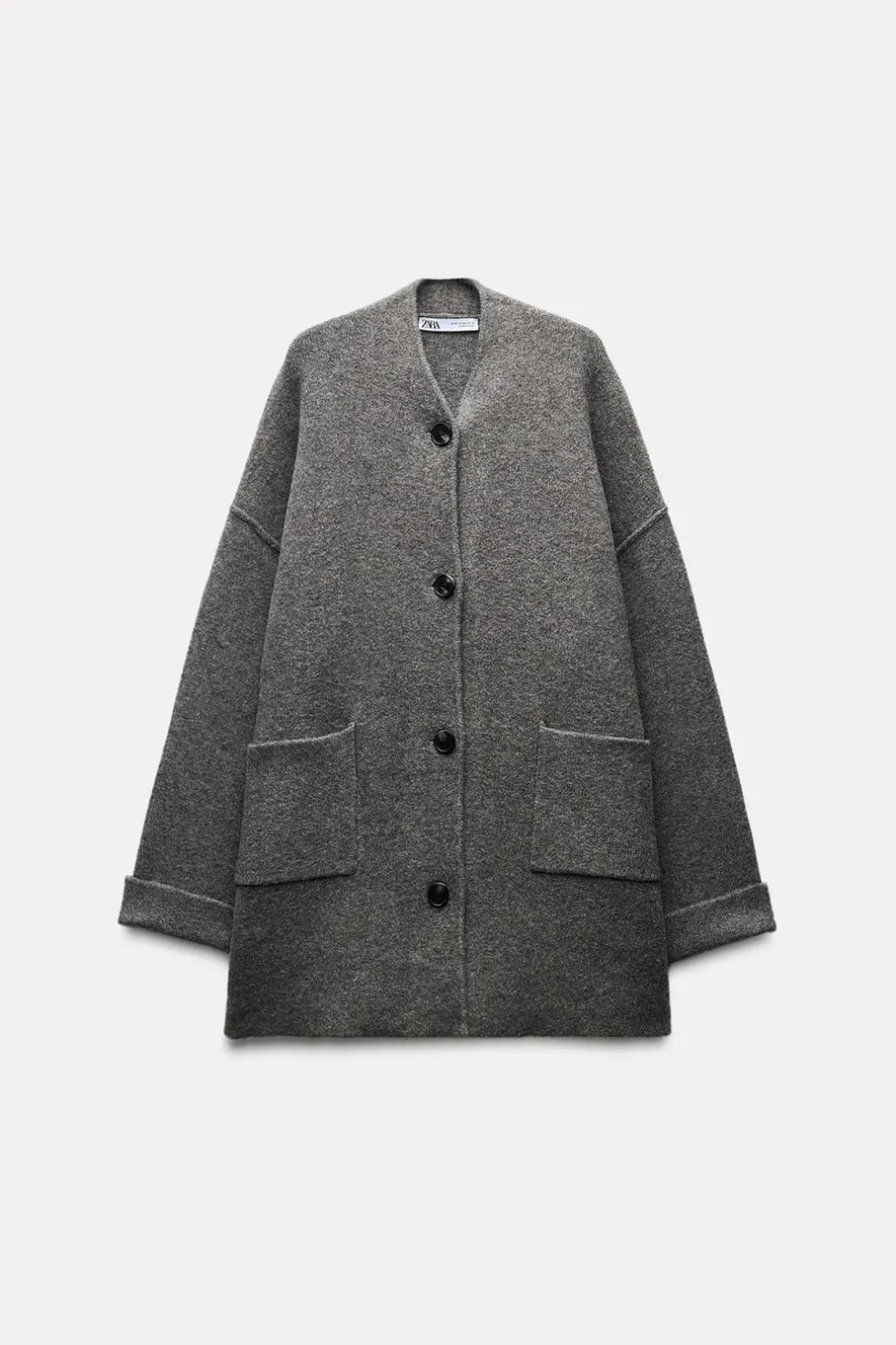 ZARA Winter Layersnew|Sobretudos / Anoraques^SOBRETUDO DE MALHA COM BOLSOS DE CHAPA Cinzento-vigoré
