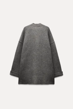 ZARA Winter Layersnew|Sobretudos / Anoraques^SOBRETUDO DE MALHA COM BOLSOS DE CHAPA Cinzento-vigoré