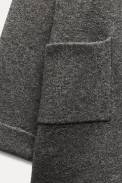 ZARA Winter Layersnew|Sobretudos / Anoraques^SOBRETUDO DE MALHA COM BOLSOS DE CHAPA Cinzento-vigoré