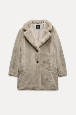 ZARA Winter Layersnew|Sobretudos / Anoraques^SOBRETUDO DE PELO SINTÉTICO Cinzento