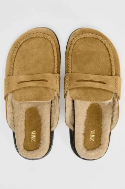 ZARA Sapatos^SOCA COM DETALHE DE PELO EM CROUTE Castanho