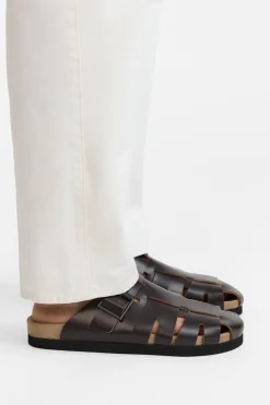 ZARA Sapatos^SOCAS SANDÁLIAS COM TIRAS EM PELE Castanho