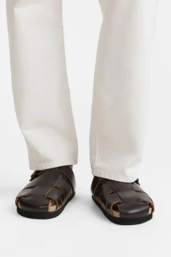 ZARA Sapatos^SOCAS SANDÁLIAS COM TIRAS EM PELE Castanho