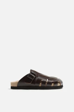 ZARA Sapatos^SOCAS SANDÁLIAS COM TIRAS EM PELE Castanho