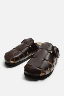 ZARA Sapatos^SOCAS SANDÁLIAS COM TIRAS EM PELE Castanho