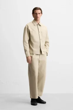 ZARA Calças^STRAIGHT-LEG PLEATED TROUSERS Bege