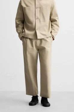 ZARA Calças^STRAIGHT-LEG PLEATED TROUSERS Bege