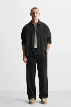 ZARA Calças^STRIPED MODAL BLEND TROUSERS Preto