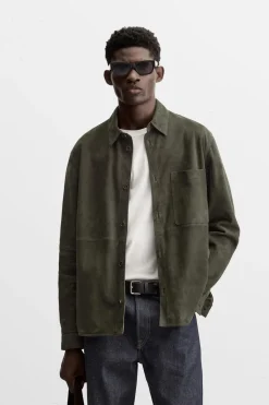 ZARA Blusões|Pele^SUEDE LEATHER OVERSHIRT Caqui