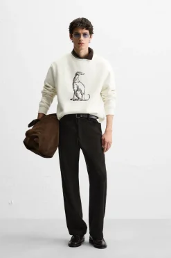 ZARA Sweatshirts^SWEAT COM BORDADO GALGO Branco-marfim