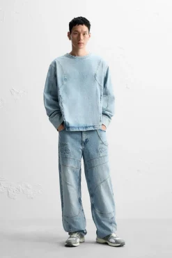 ZARA Sweatshirts^SWEAT DENIM COSTURAS Azul