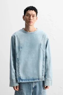 ZARA Sweatshirts^SWEAT DENIM COSTURAS Azul