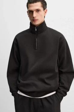 ZARA Camisola / Casacos|Sweatshirts^SWEAT HEAVY WEIGHT GOLA COM FECHO DE CORRER Preto