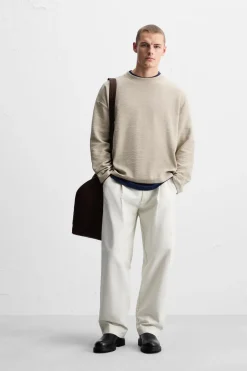ZARA Sweatshirts^SWEAT JACQUARD COM RELEVO Bege