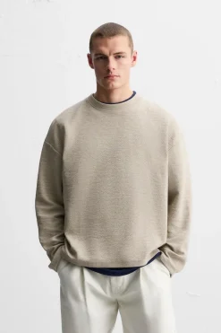 ZARA Sweatshirts^SWEAT JACQUARD COM RELEVO Bege